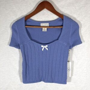 The Prairie by Rachel Ashwell Blue Ribbed Knit Crop Top Large Jr Cottagecore NWT